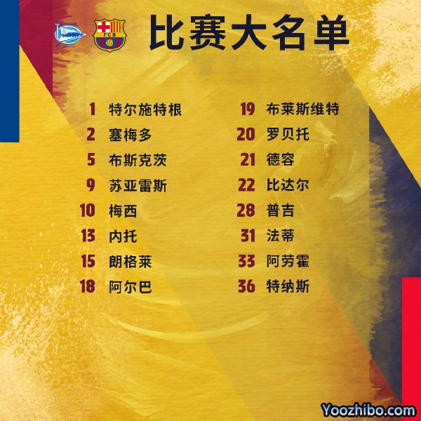 <a href=/zuqiubs/barcelona/ target=_blank class=infotextkey>巴萨</a>收官战vs阿拉维斯大名单