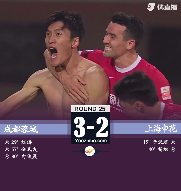 申花2-3蓉城 勾俊晨制胜杨旭金敃友传射